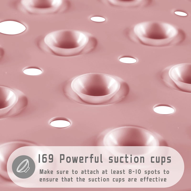 Yimobra Shower Stall Mat Non Slip, 21x21 Inch, Soft Square Bath Mat for Shower with Suction Cups and Drain Holes, Stall Floor Mats for Bathroom, Machine Washable, Bathroom Accessories, Pink - Image 2